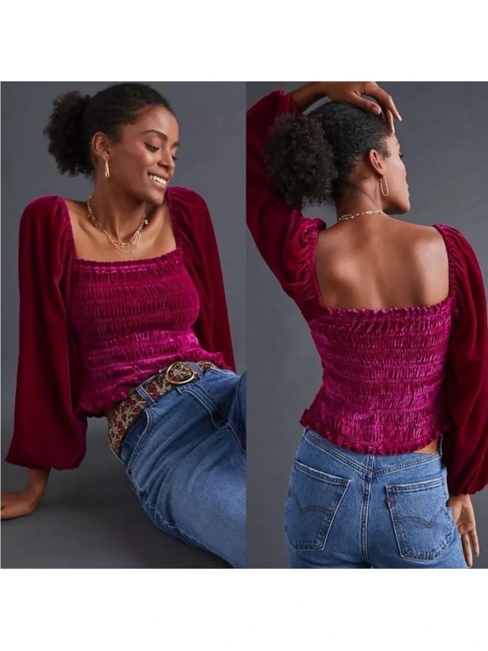 Anthropologie smocked puff sleeve blouse